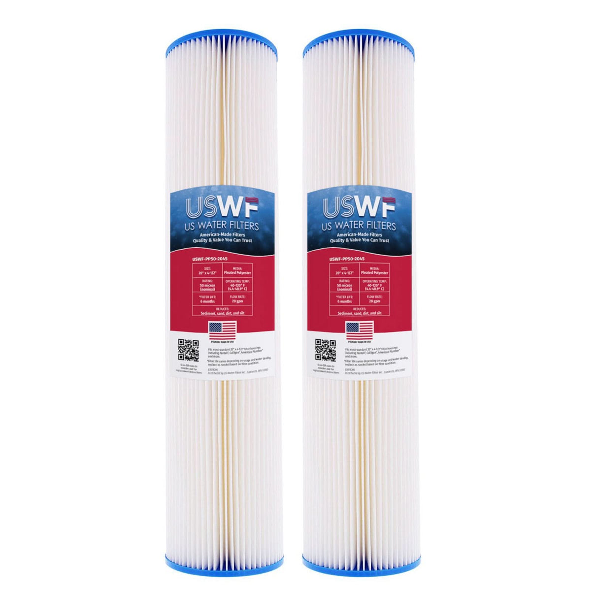 50 Micron Pleated Polyester Sediment Filter by USWF 20"x4.5" - WaterFilters.NET