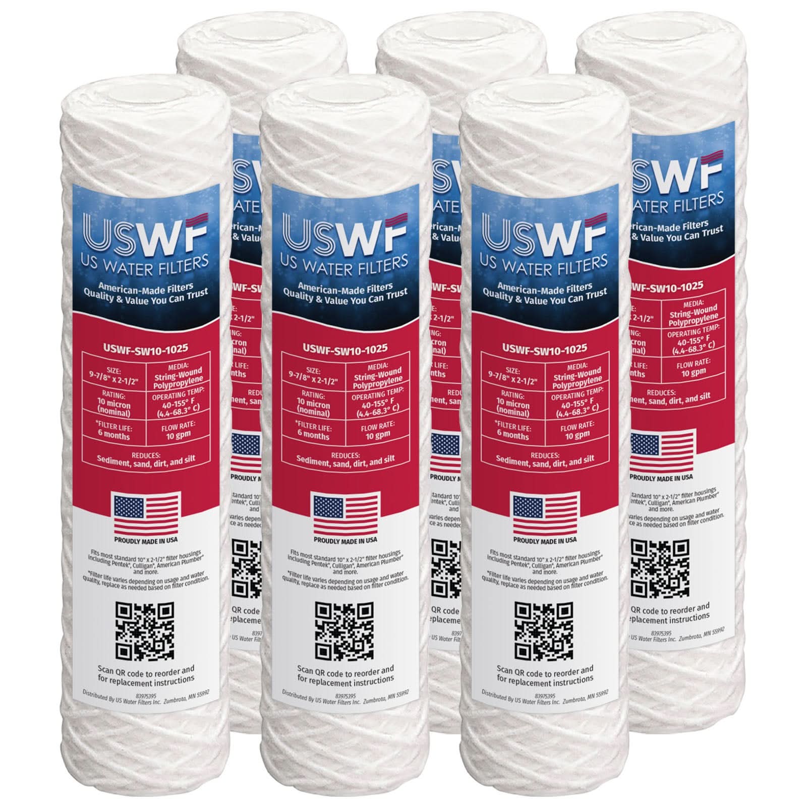 10 Micron String Wound Sediment Filter by USWF 10"x2.5" - WaterFilters.NET