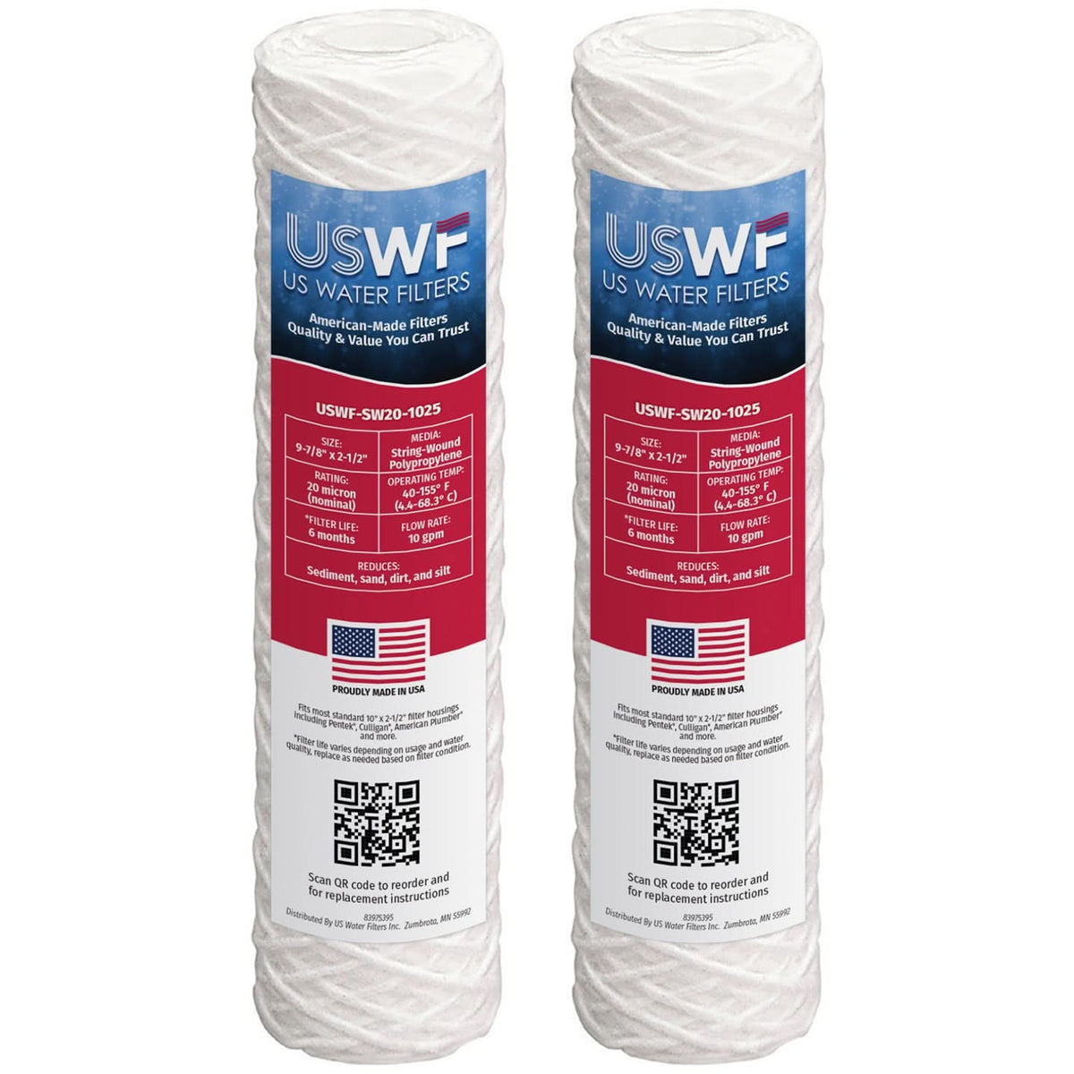 20 Micron String Wound Sediment Filter by USWF 10"x2.5" - WaterFilters.NET