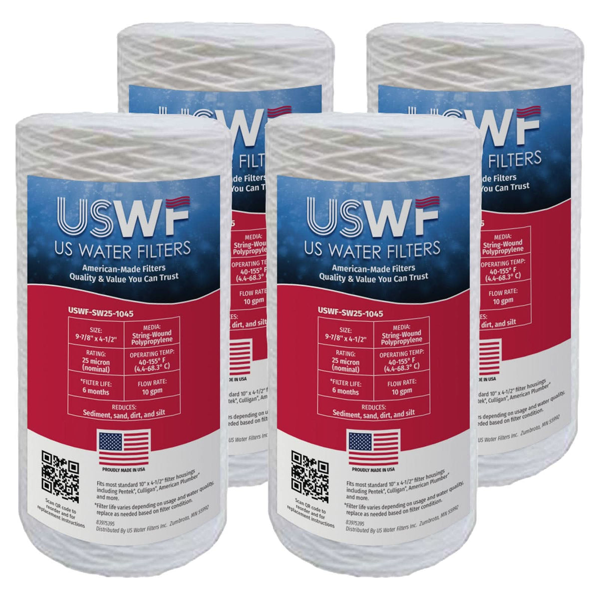 25 Micron String Wound Sediment Filter by USWF 10"x4.5" - WaterFilters.NET