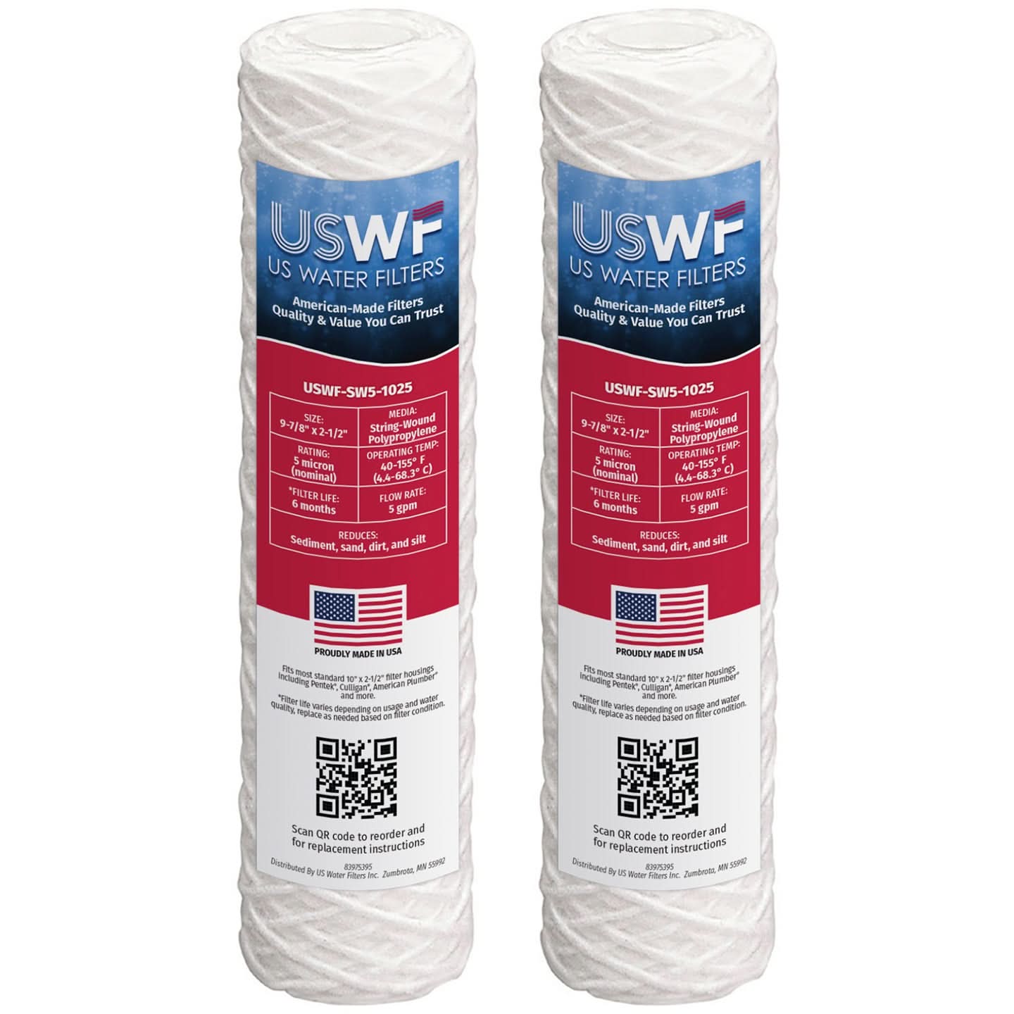 5 Micron String Wound Sediment Filter by USWF 10"x2.5" - WaterFilters.NET