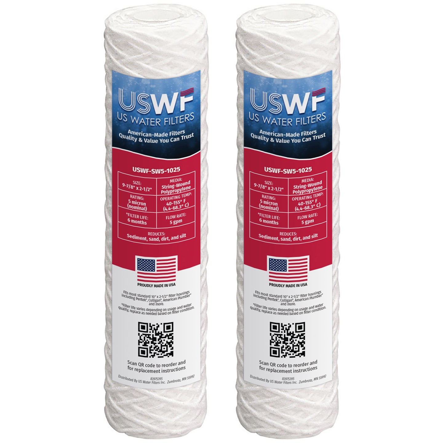 5 Micron String Wound Sediment Filter by USWF 10"x2.5"