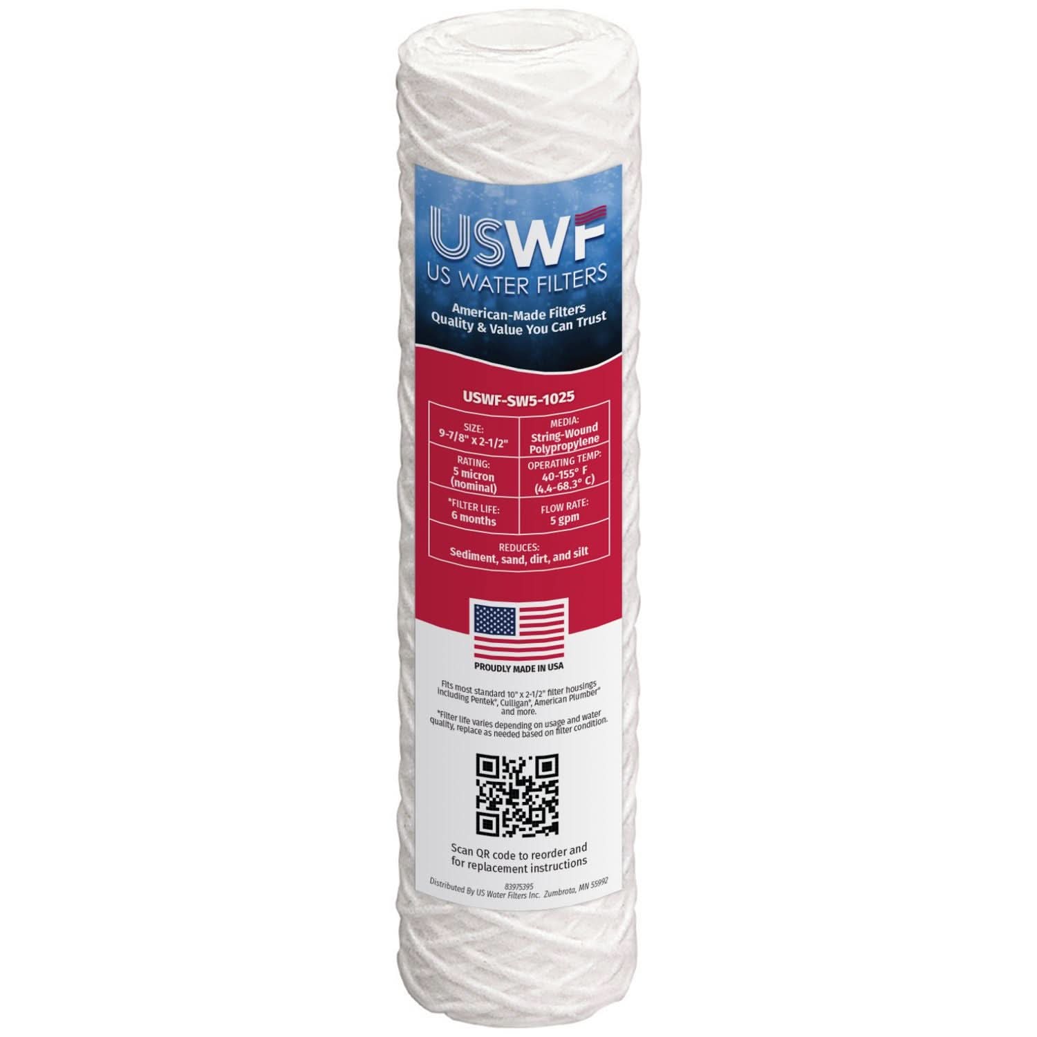 5 Micron String Wound Sediment Filter by USWF 10"x2.5" - WaterFilters.NET