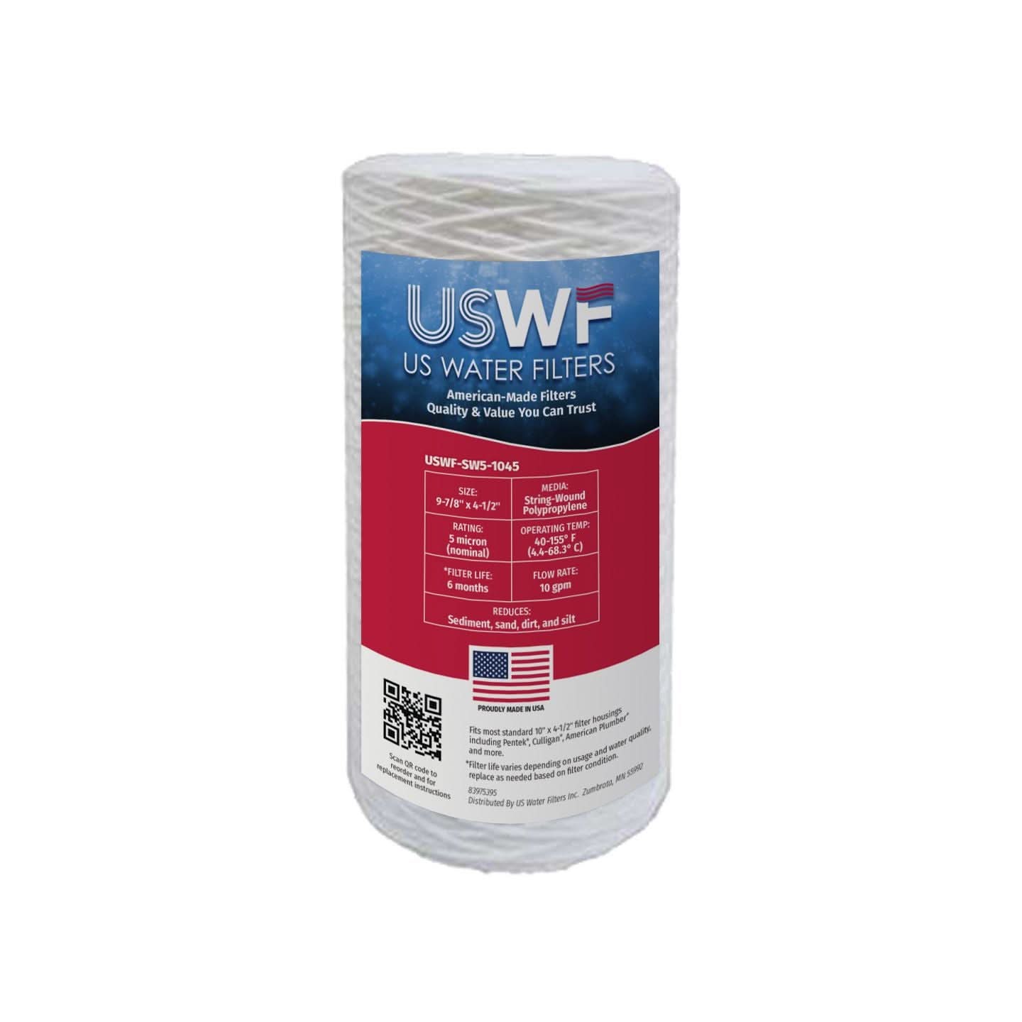 5 Micron String Wound Sediment Filter by USWF 10"x4.5" - WaterFilters.NET