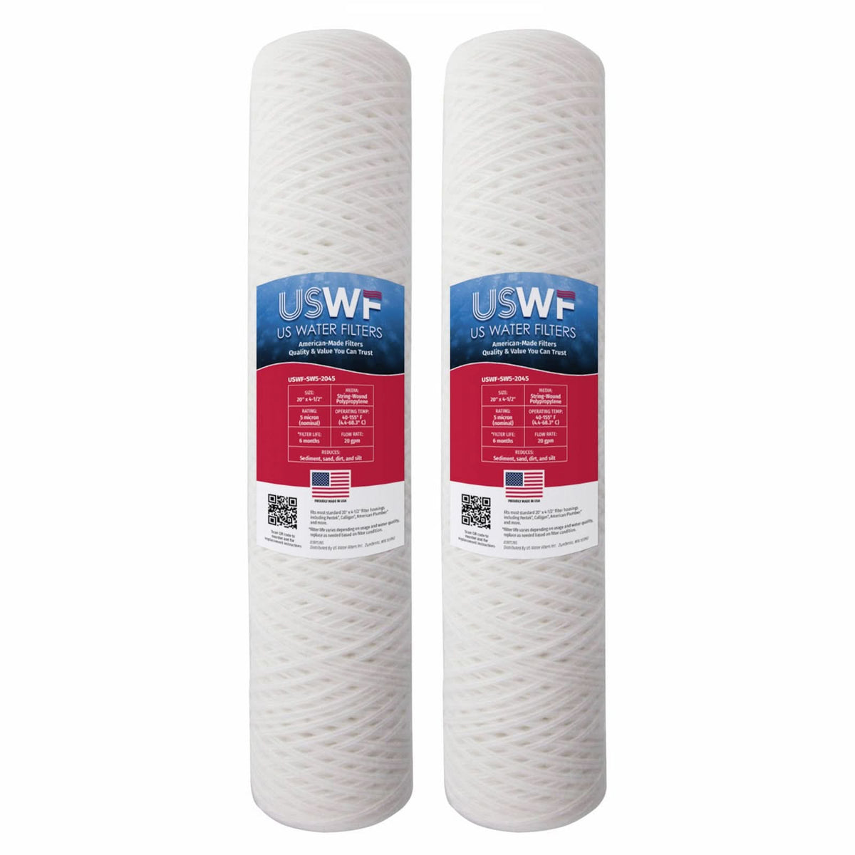 5 Micron String Wound Sediment Filter by USWF 20"x4.5" - WaterFilters.NET