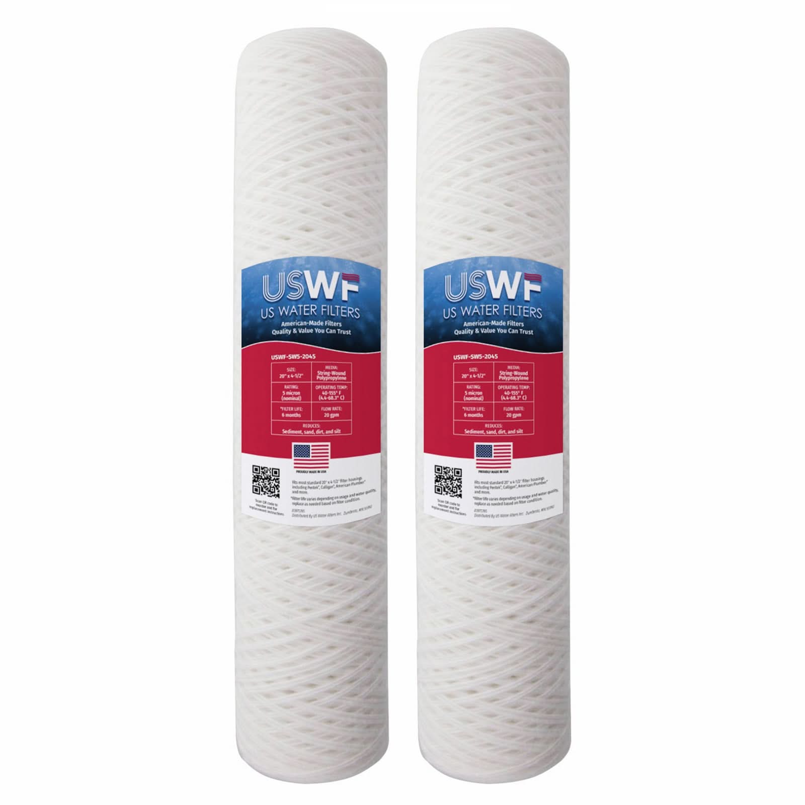 5 Micron String Wound Sediment Filter by USWF 20"x4.5" - WaterFilters.NET