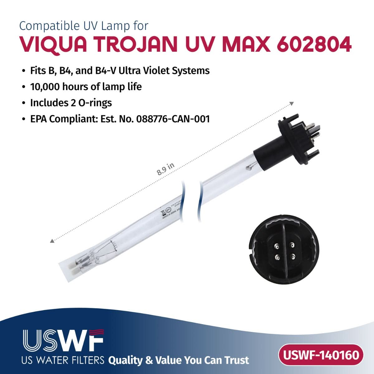 USWF Replacement for 602804 UV Lamp | Fits the VIQUA B/B4/B4-V Series UV Systems