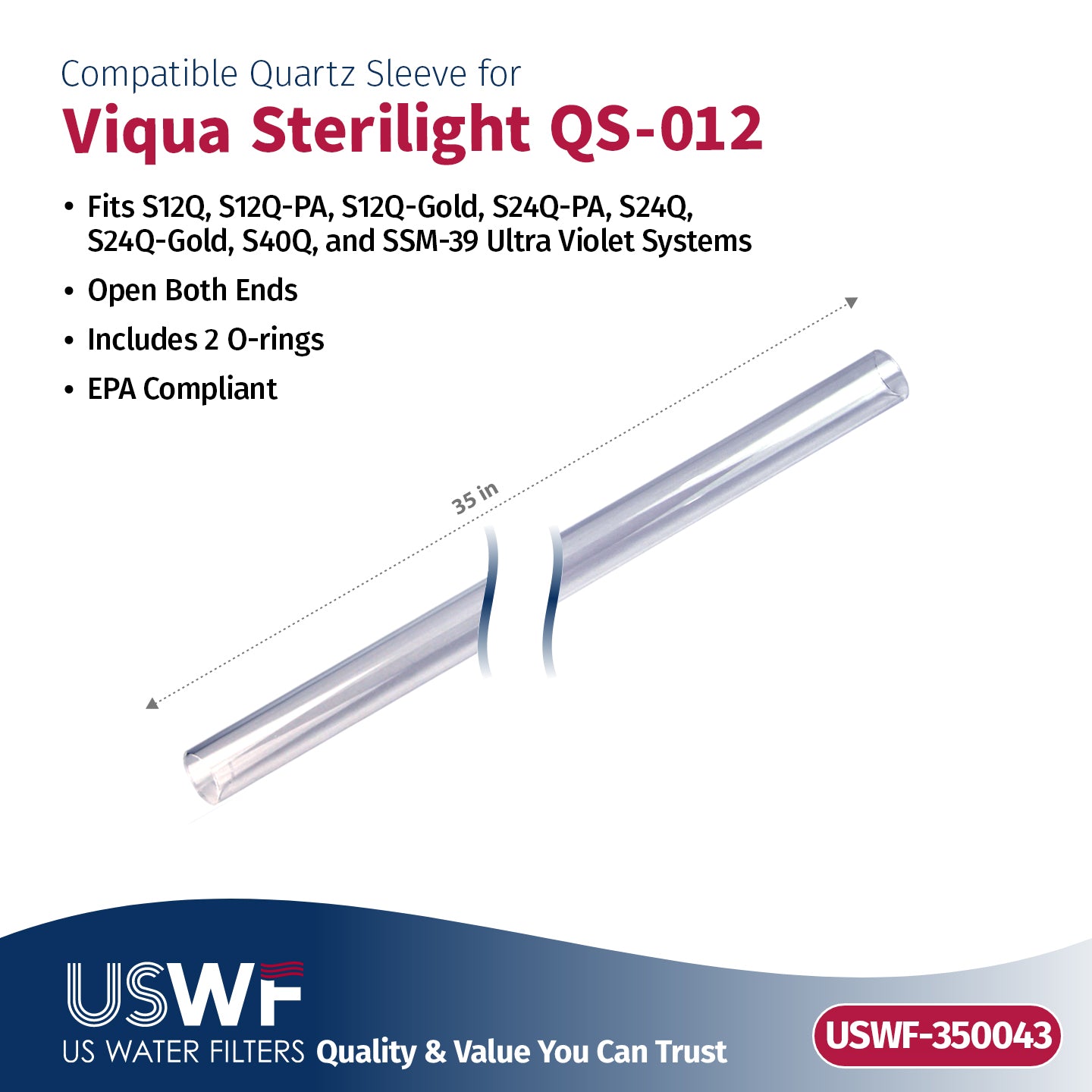 Replacement for VIQUA S36-QL UV Lamp/Sleeve Combo by USWF | Fits the VIQUA S12Q, S24Q, S40Q, & SSM-39 Series UV Systems