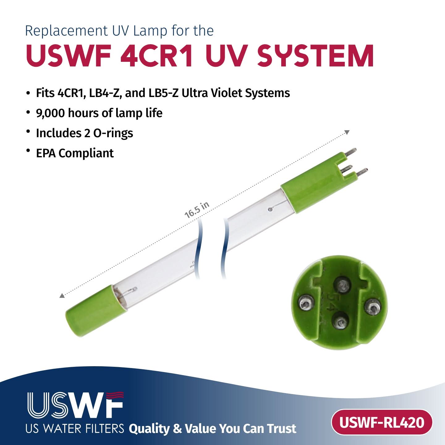 USWF RL420 Replacement UV Lamp | Fits US Water Filters 4CR1 Whole House UV System - WaterFilters.NET