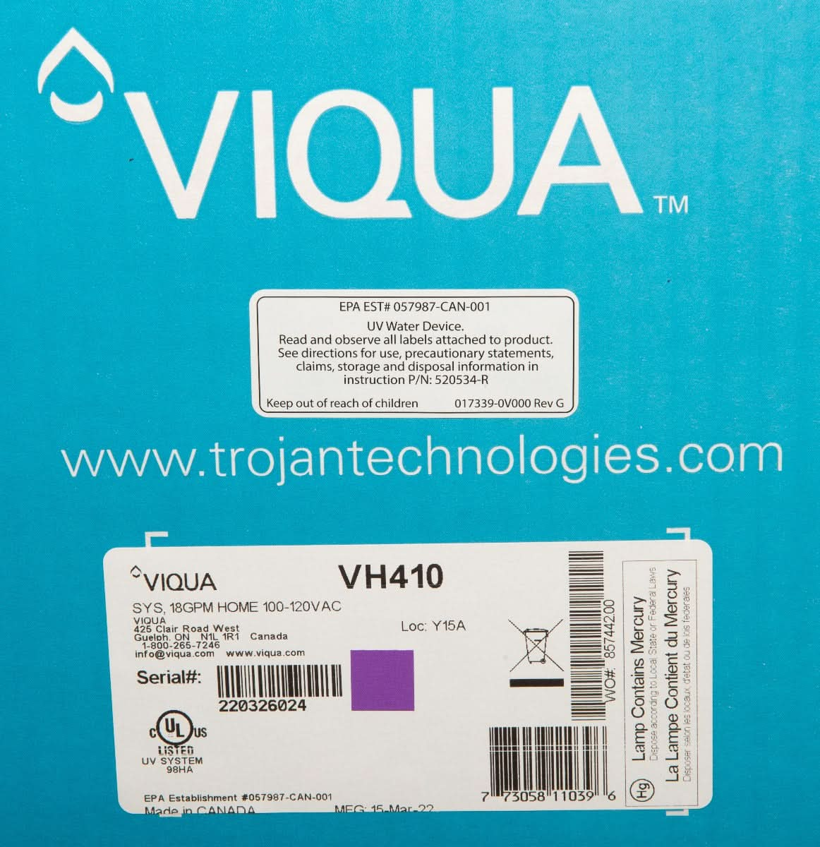 VH410 Residential UltraViolet Water Disinfection System by Viqua