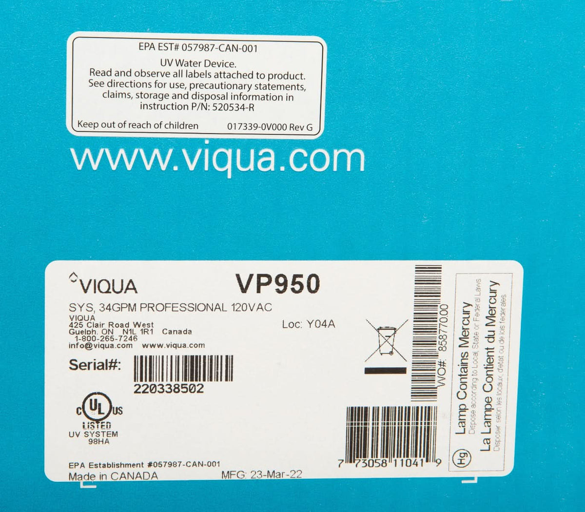 VP950 UltraViolet Water Disinfection System by Viqua - WaterFilters.NET