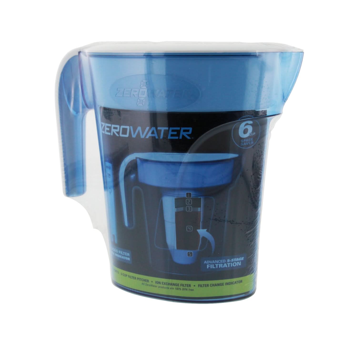 ZeroWater ZP-006 6-cup Space Saver Water Pitcher - Blue - WaterFilters.NET